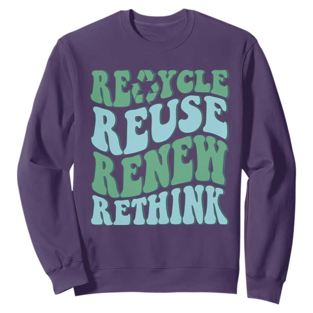 Recycle Reuse Renew Rethink Sweatshirt Eco Friendly Earth Day TS12 Purple Print Your Wear