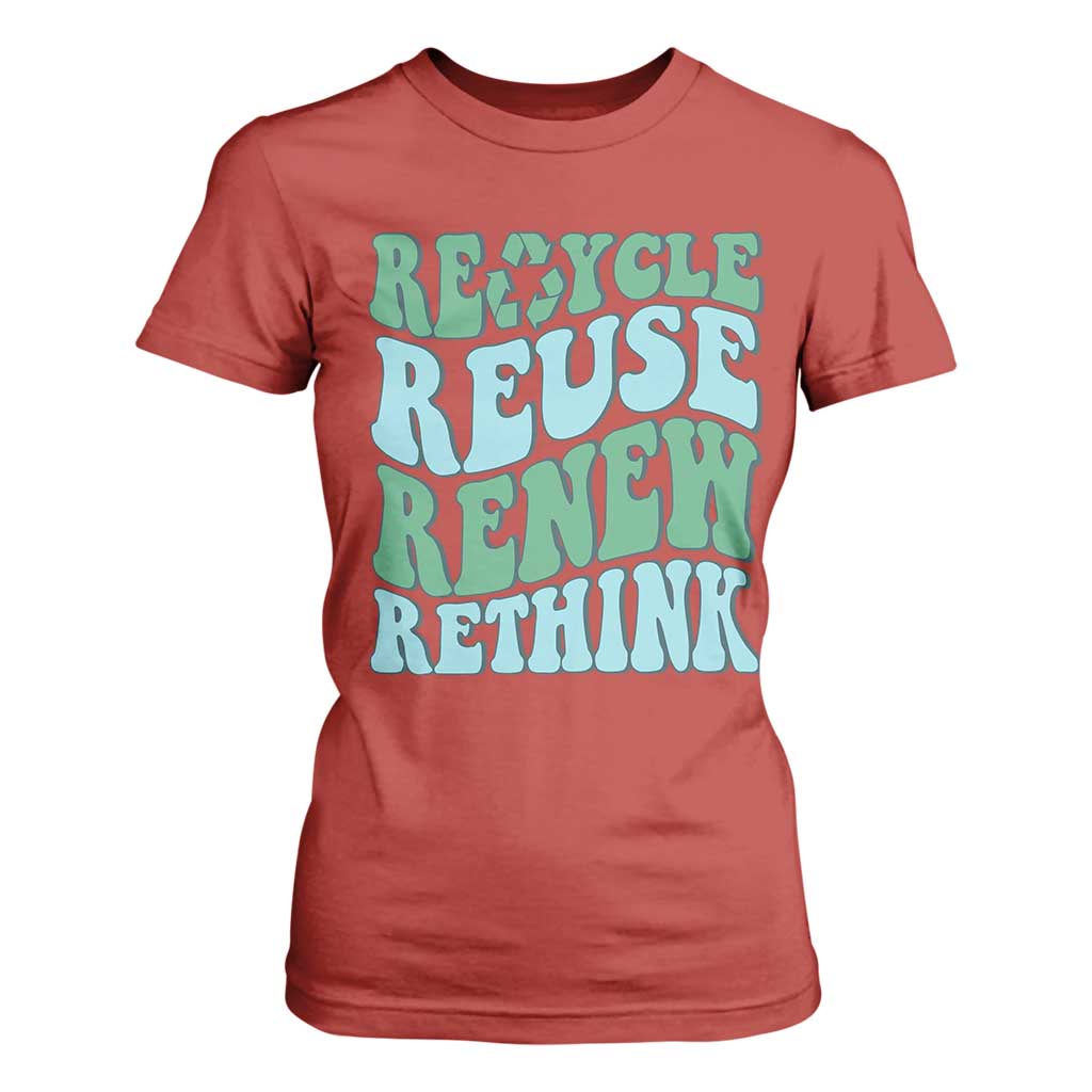 Recycle Reuse Renew Rethink T Shirt For Women Eco Friendly Earth Day TS12 Red Print Your Wear