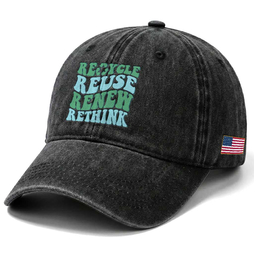 Recycle Reuse Renew Rethink Washed Cotton Baseball Cap Eco Friendly Earth Day TS12 Print Your Wear