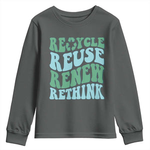 Recycle Reuse Renew Rethink Youth Sweatshirt Eco Friendly Earth Day TS12 Dark Heather Print Your Wear