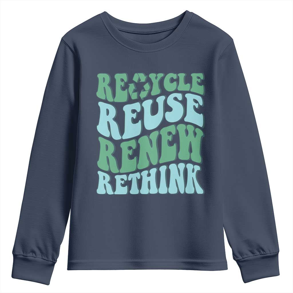 Recycle Reuse Renew Rethink Youth Sweatshirt Eco Friendly Earth Day TS12 Navy Print Your Wear