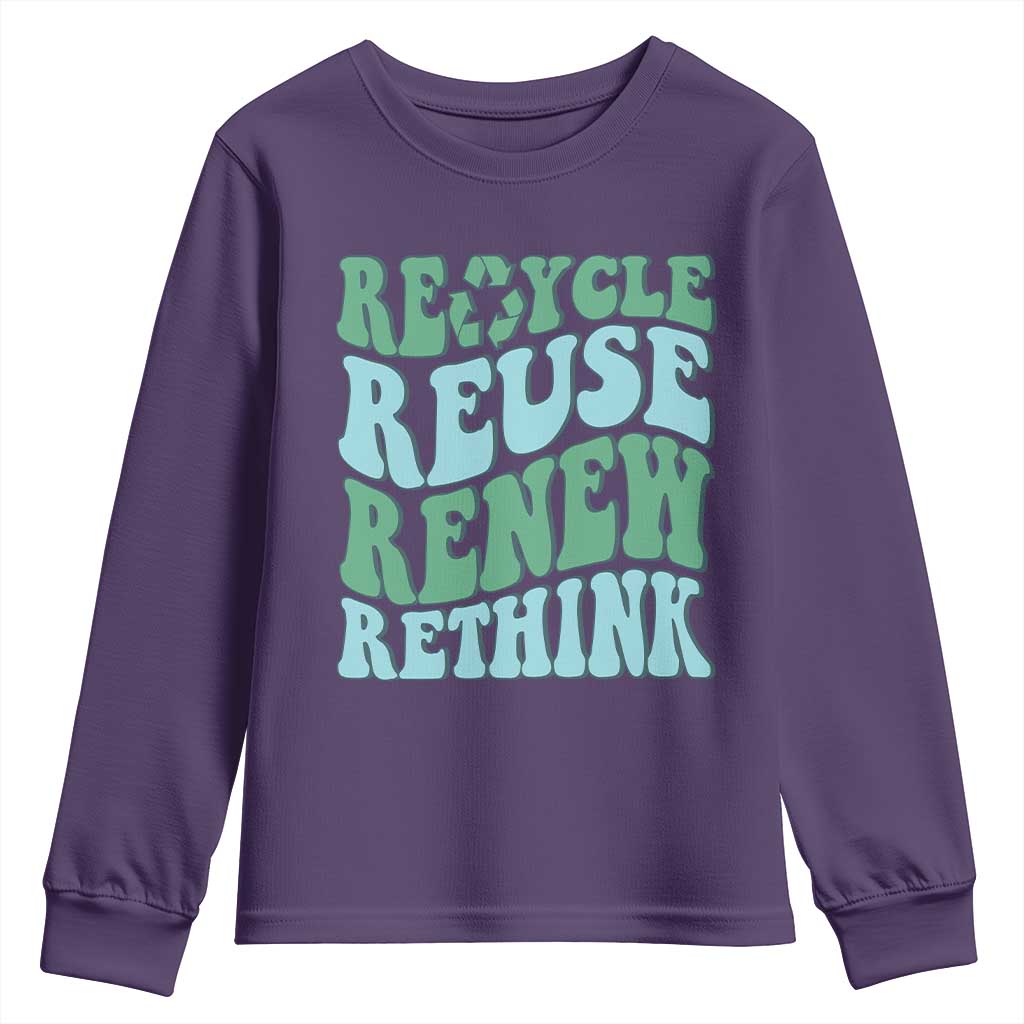 Recycle Reuse Renew Rethink Youth Sweatshirt Eco Friendly Earth Day TS12 Purple Print Your Wear