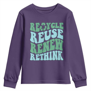 Recycle Reuse Renew Rethink Youth Sweatshirt Eco Friendly Earth Day TS12 Purple Print Your Wear