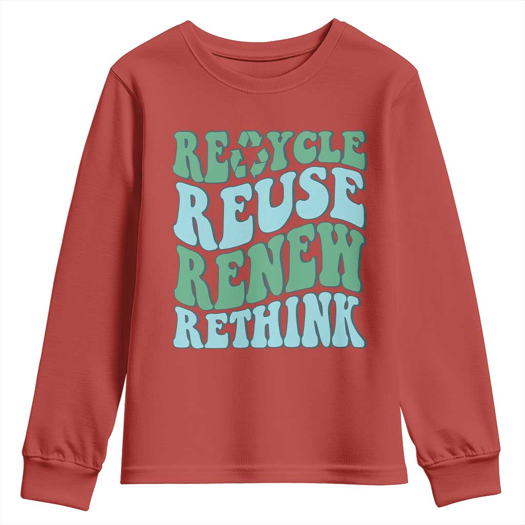 Recycle Reuse Renew Rethink Youth Sweatshirt Eco Friendly Earth Day TS12 Red Print Your Wear