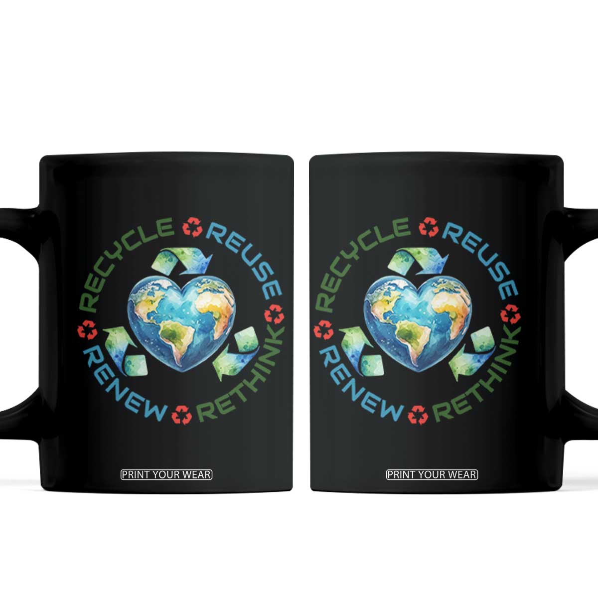 Recycle Reuse Renew Rethink Coffee Mug Zero Waste Life TS12 Black Print Your Wear
