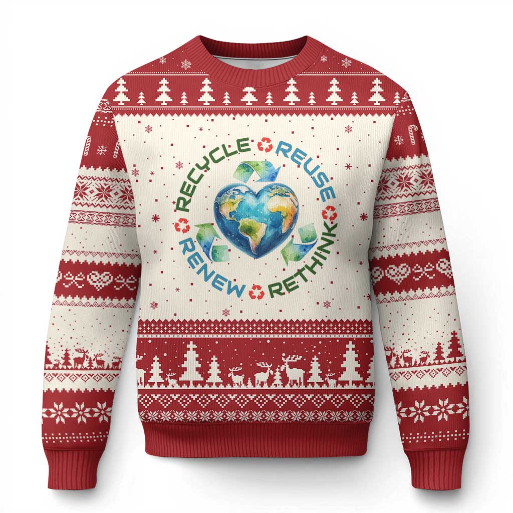 Recycle Reuse Renew Rethink Ugly Christmas Sweater Zero Waste Life TS12 Beige Red Print Your Wear