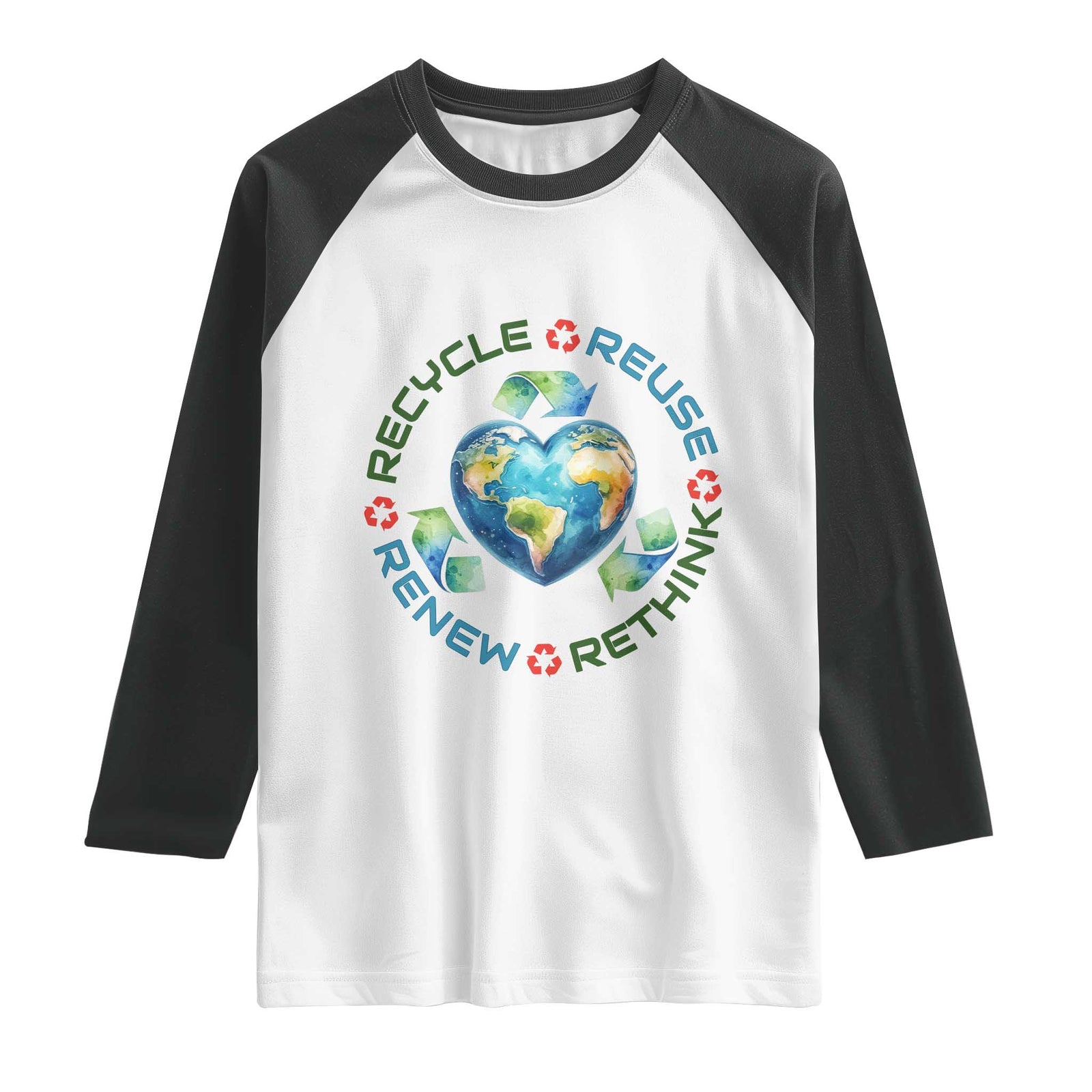 Recycle Reuse Renew Rethink Raglan Shirt Zero Waste Life TS12 White Black Print Your Wear