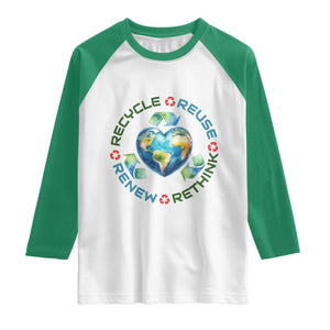 Recycle Reuse Renew Rethink Raglan Shirt Zero Waste Life TS12 White Kelly Green Print Your Wear