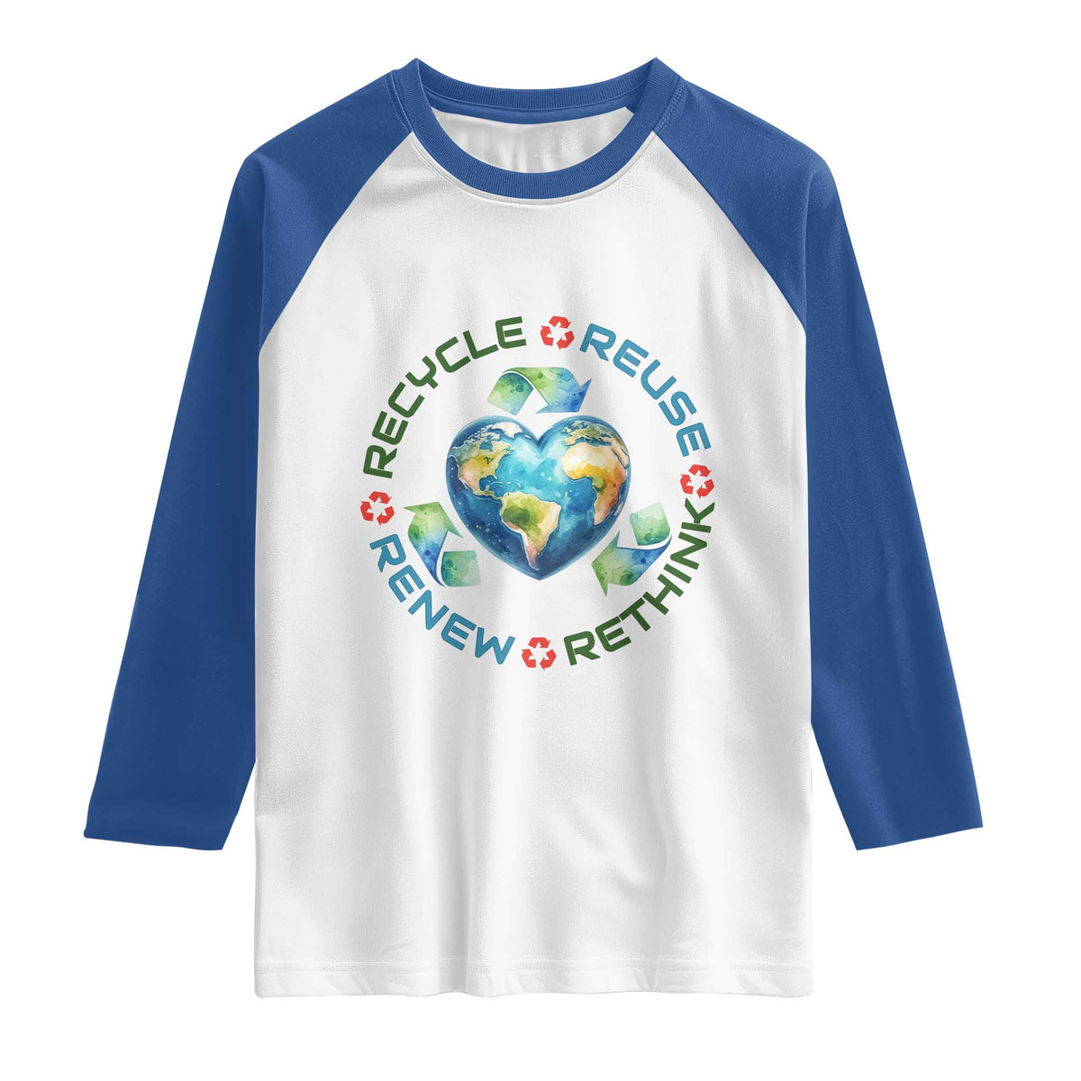 Recycle Reuse Renew Rethink Raglan Shirt Zero Waste Life TS12 White Royal Print Your Wear