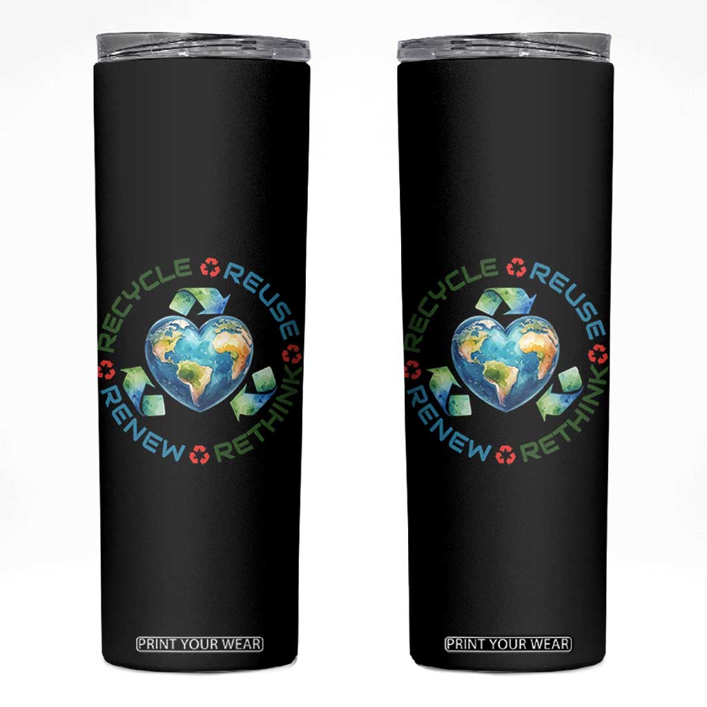 Recycle Reuse Renew Rethink Skinny Tumbler Zero Waste Life TS12 Black Print Your Wear