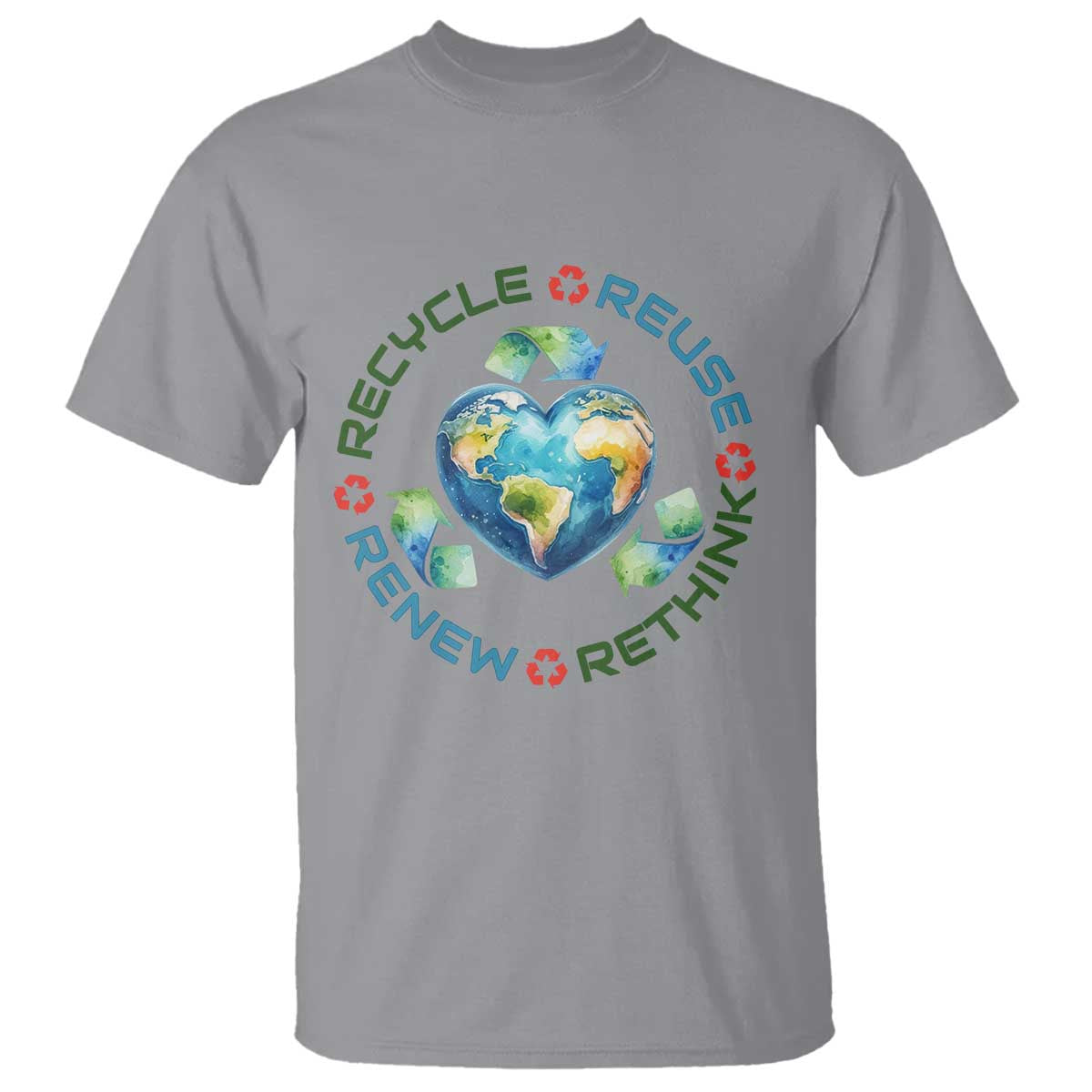 Recycle Reuse Renew Rethink T Shirt Zero Waste Life TS12 Sport Gray Print Your Wear