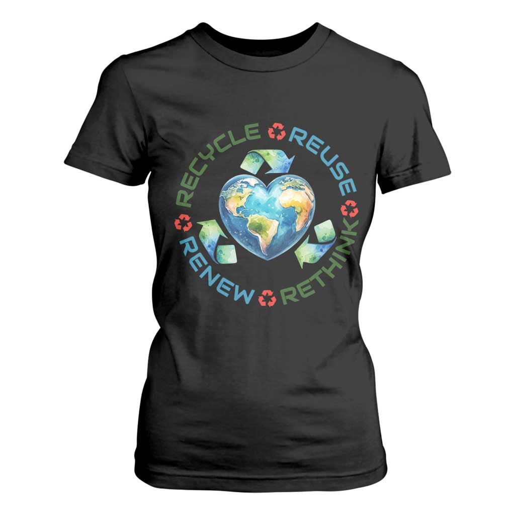 Recycle Reuse Renew Rethink T Shirt For Women Zero Waste Life TS12 Black Print Your Wear