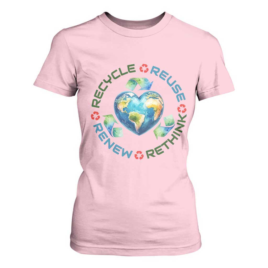 Recycle Reuse Renew Rethink T Shirt For Women Zero Waste Life TS12 Light Pink Print Your Wear