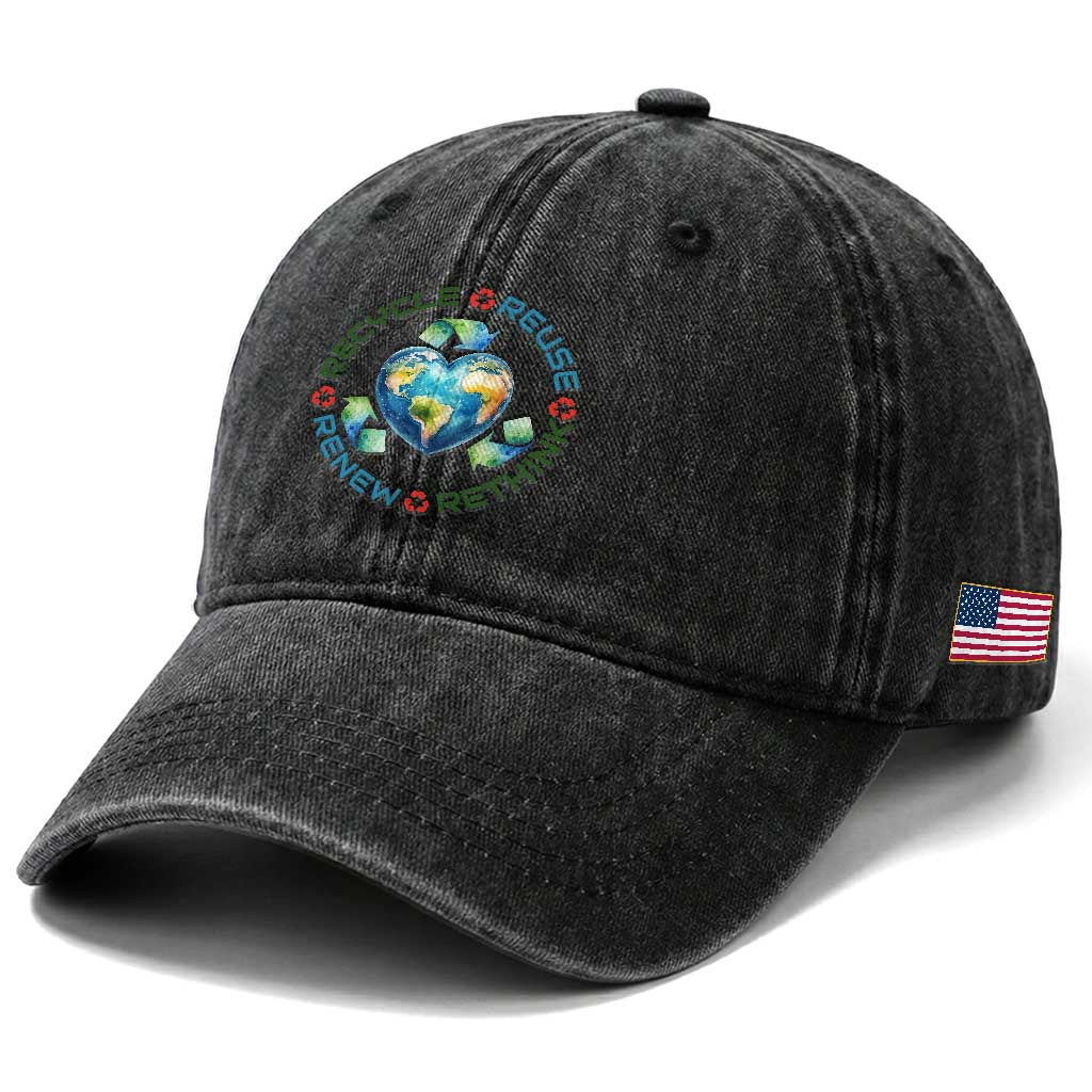 Recycle Reuse Renew Rethink Washed Cotton Baseball Cap Zero Waste Life TS12 Print Your Wear