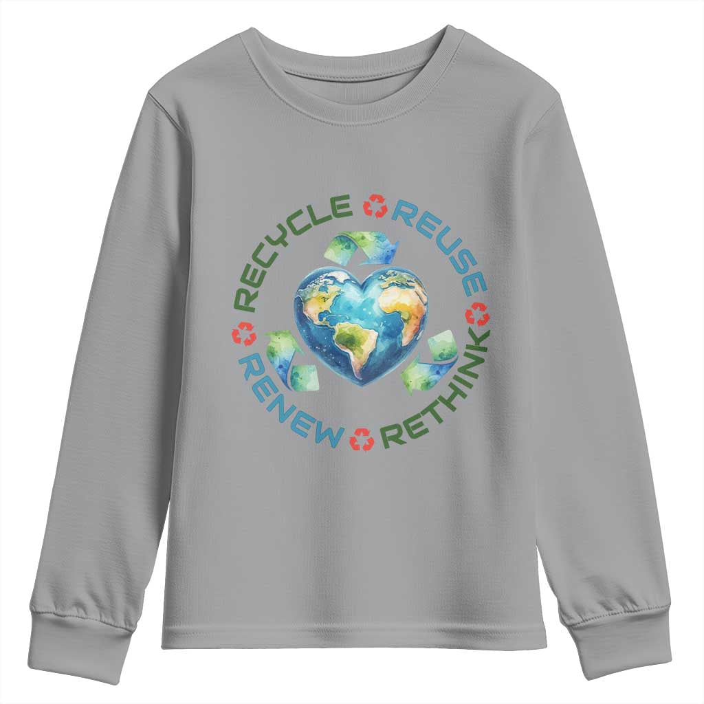 Recycle Reuse Renew Rethink Youth Sweatshirt Zero Waste Life TS12 Sport Gray Print Your Wear