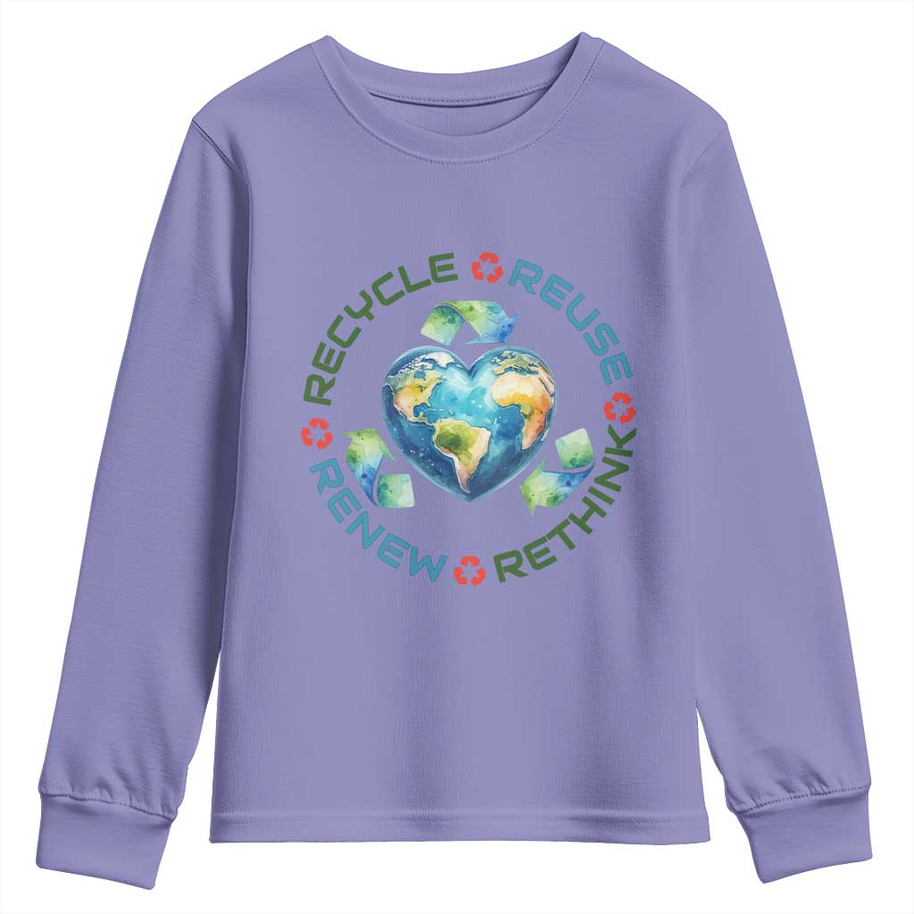 Recycle Reuse Renew Rethink Youth Sweatshirt Zero Waste Life TS12 Violet Print Your Wear