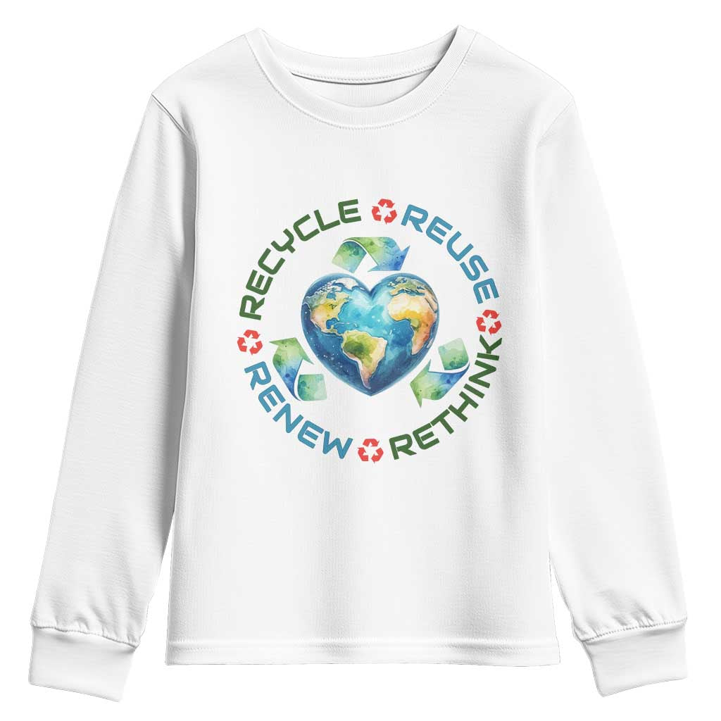 Recycle Reuse Renew Rethink Youth Sweatshirt Zero Waste Life TS12 White Print Your Wear