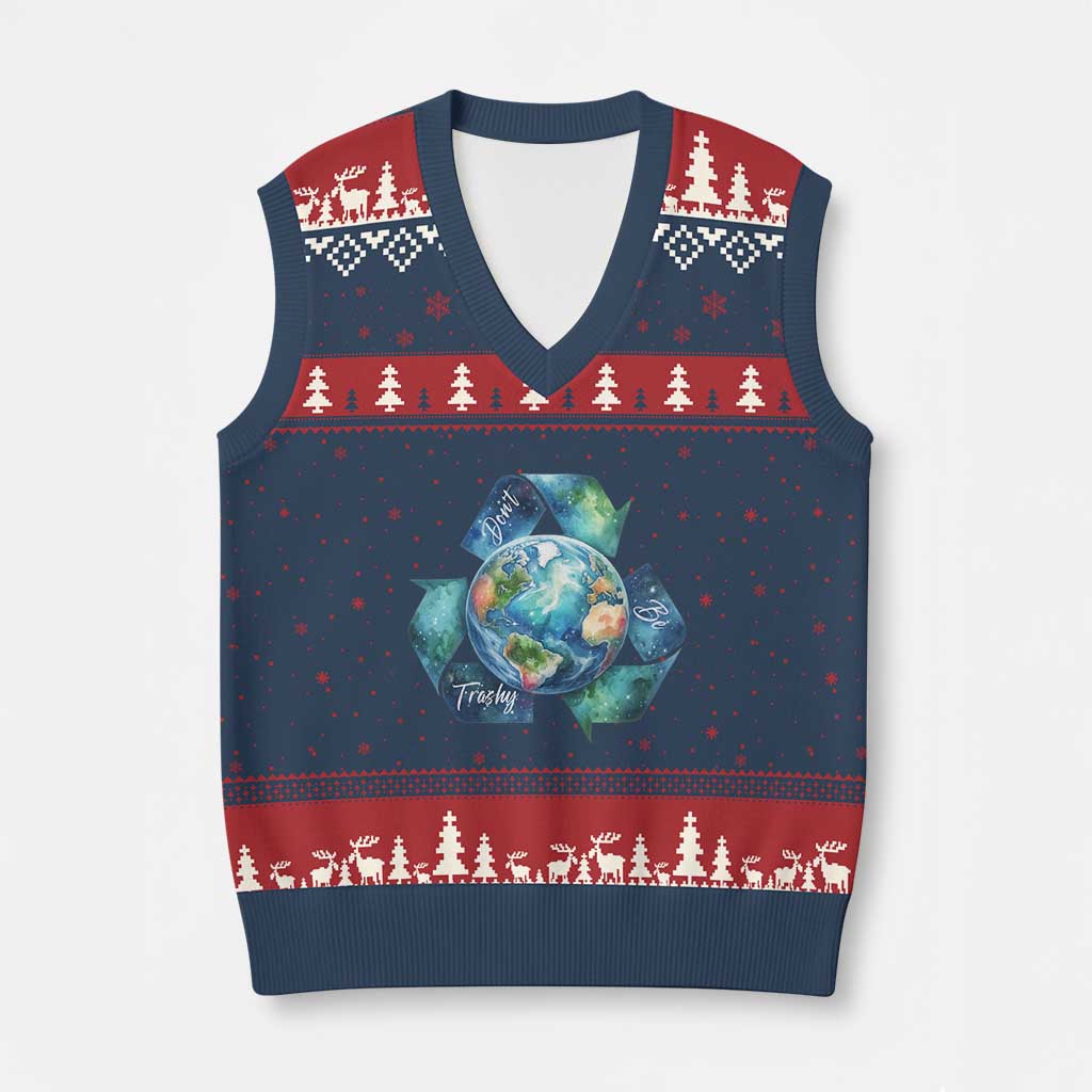 Earth Day Dont Be Trashy V-Neck Knit Sweater Vest Environmental Awareness Gift TS12 Navy Red Print Your Wear