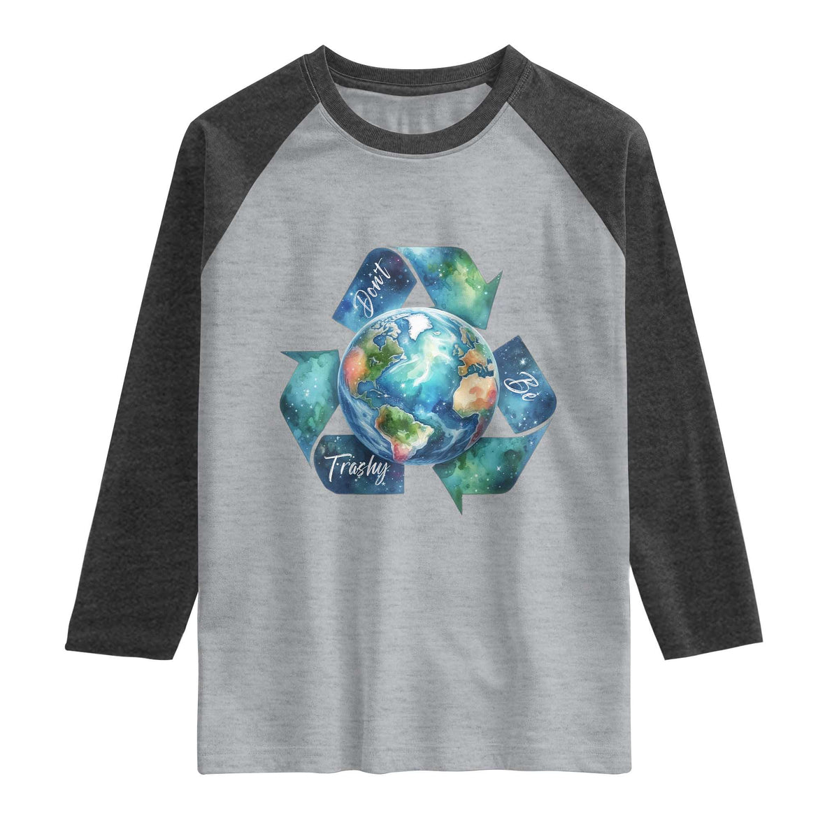 Earth Day Dont Be Trashy Raglan Shirt Environmental Awareness Gift TS12 Heather Gray Heather Charcoal Print Your Wear