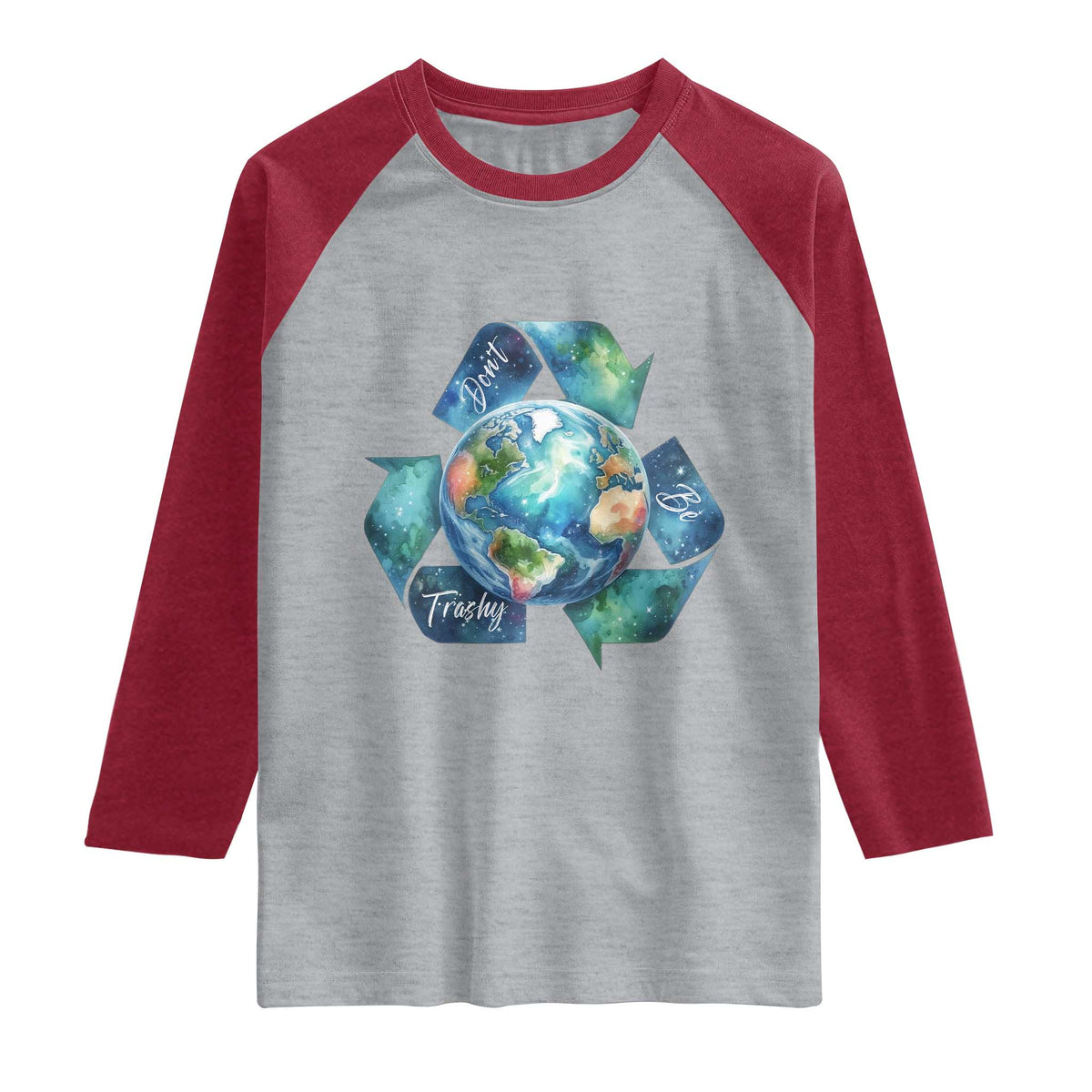 Earth Day Dont Be Trashy Raglan Shirt Environmental Awareness Gift TS12 Heather Gray Heather Red Print Your Wear