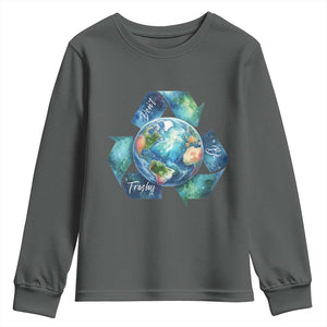 Earth Day Dont Be Trashy Youth Sweatshirt Environmental Awareness Gift TS12 Dark Heather Print Your Wear
