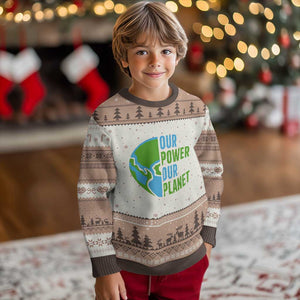 Our Power Our Planet Ugly Christmas Sweater Earth Day Words Environmentalist Gift TS12 Mocha Mousse Print Your Wear