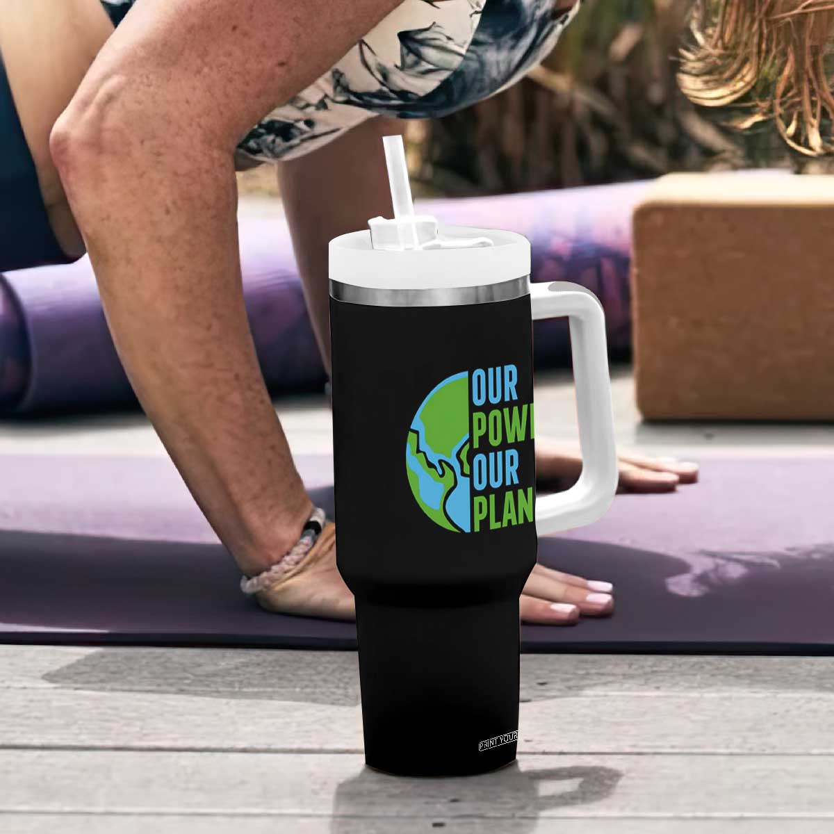 Our Power Our Planet Tumbler With Handle Earth Day Words Environmentalist Gift TS12 Print Your Wear