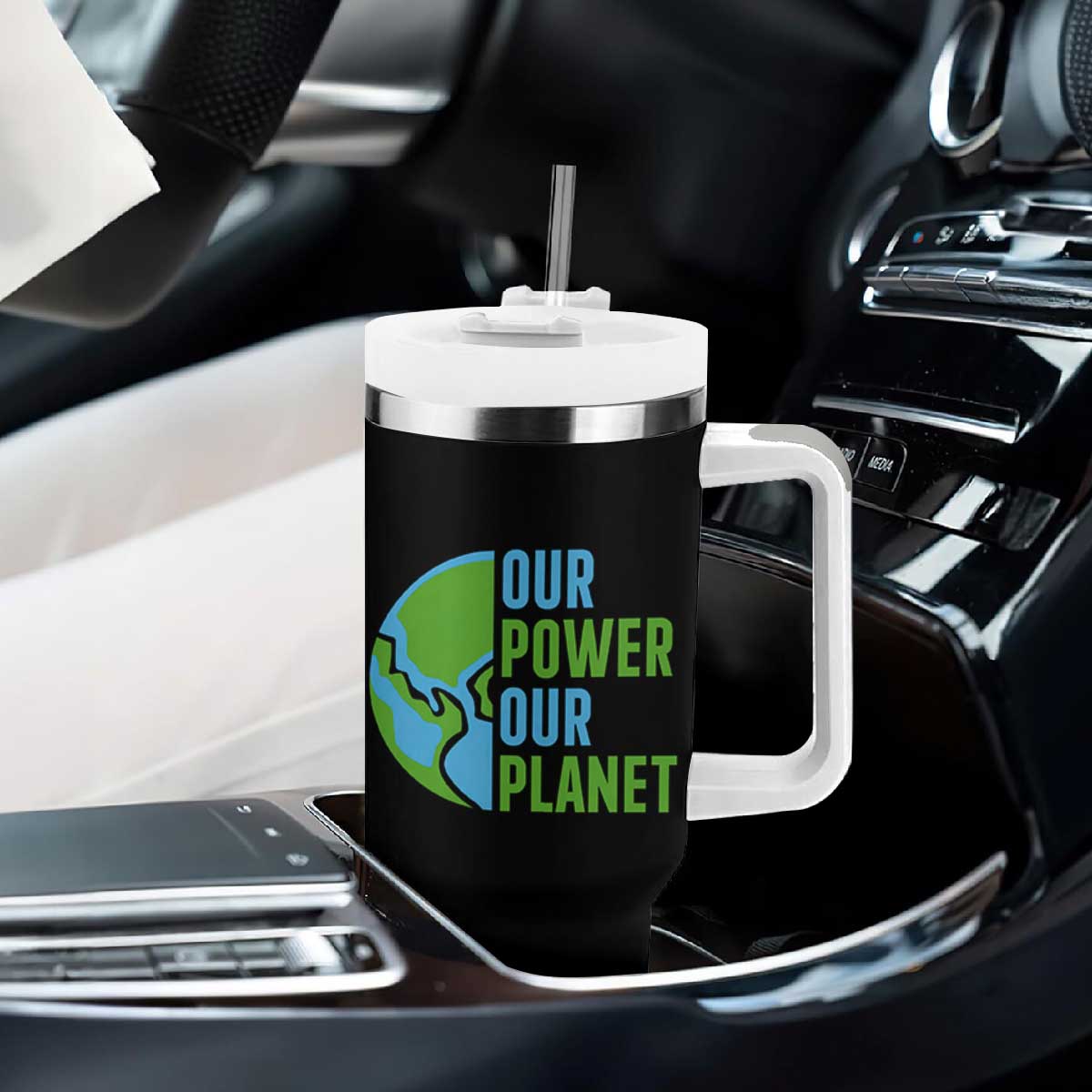 Our Power Our Planet Tumbler With Handle Earth Day Words Environmentalist Gift TS12 Print Your Wear