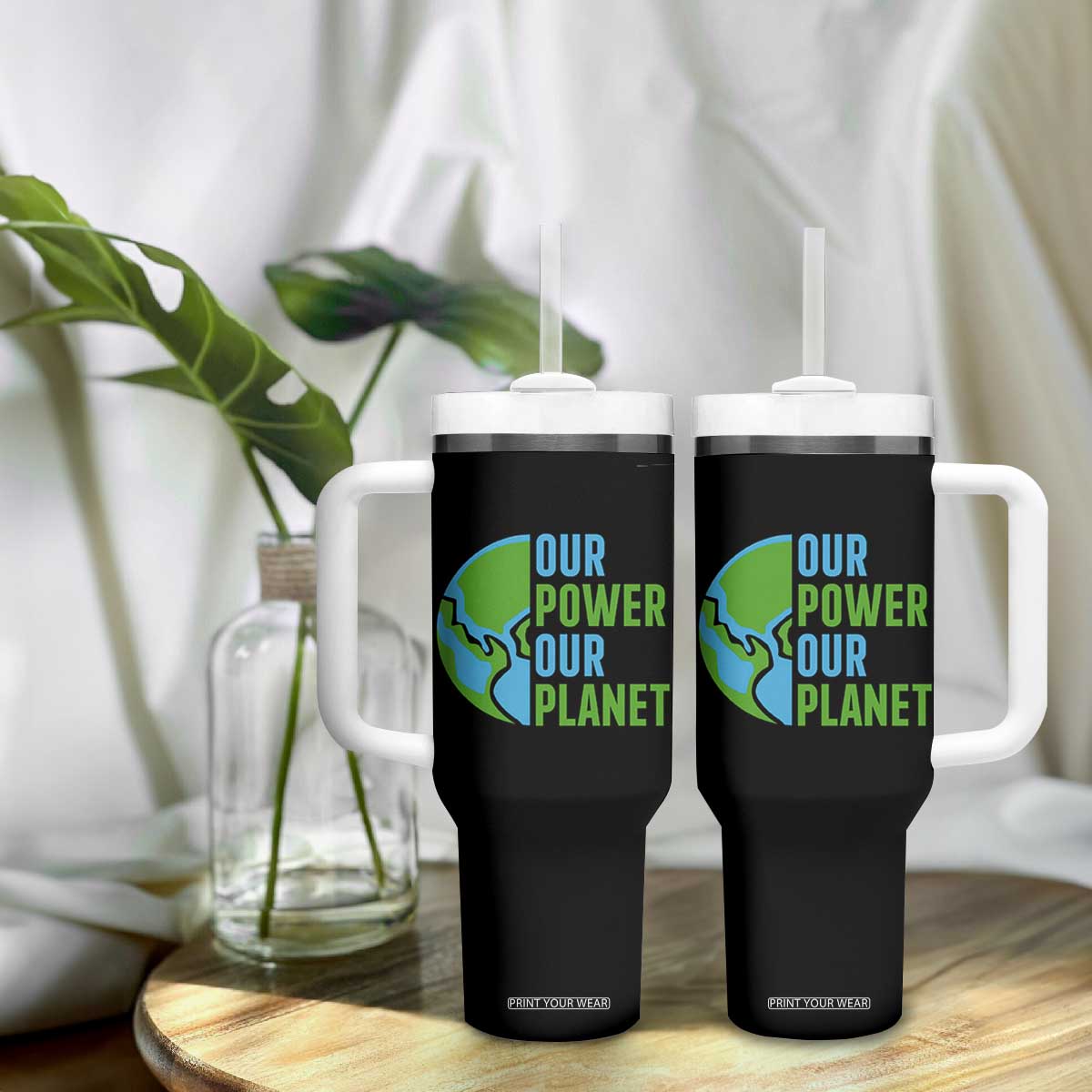 Our Power Our Planet Tumbler With Handle Earth Day Words Environmentalist Gift TS12 Print Your Wear