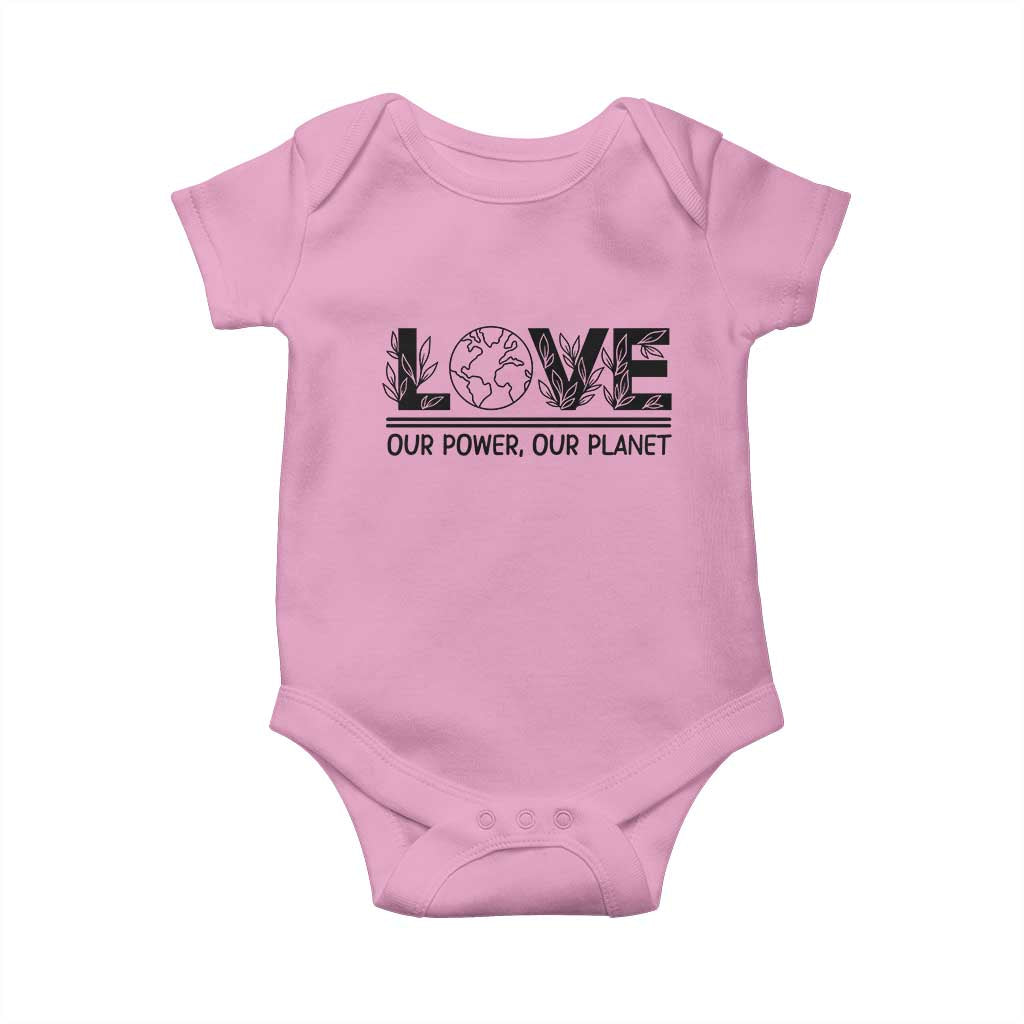 Earth Day 2026 Baby Onesie Our Power Our Planet TS12 Light Pink Print Your Wear
