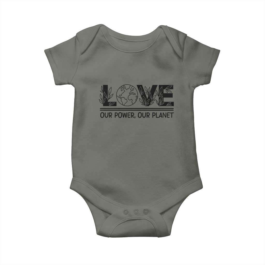 Earth Day 2026 Baby Onesie Our Power Our Planet TS12 Military Green Print Your Wear