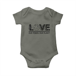Earth Day 2026 Baby Onesie Our Power Our Planet TS12 Military Green Print Your Wear