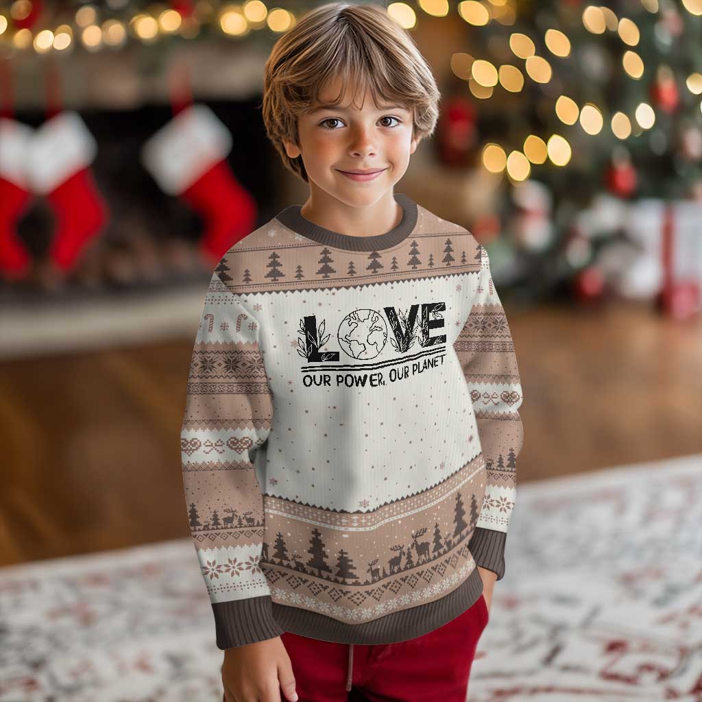 Earth Day 2026 Ugly Christmas Sweater Our Power Our Planet TS12 Mocha Mousse Print Your Wear