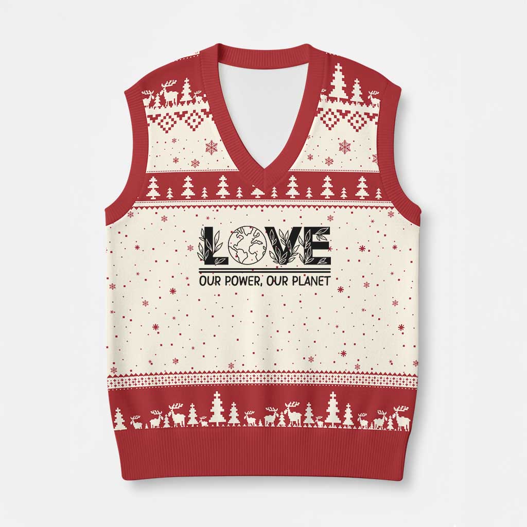 Earth Day 2026 V-Neck Knit Sweater Vest Our Power Our Planet TS12 Beige Red Print Your Wear