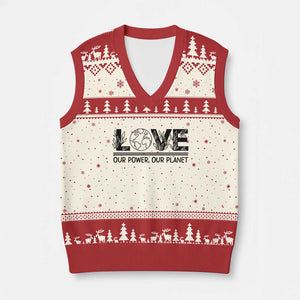 Earth Day 2026 V-Neck Knit Sweater Vest Our Power Our Planet TS12 Beige Red Print Your Wear