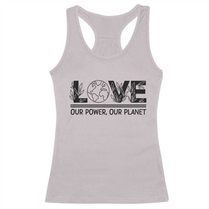 Earth Day 2026 Racerback Tank Top Our Power Our Planet TS12 Ice Gray Print Your Wear
