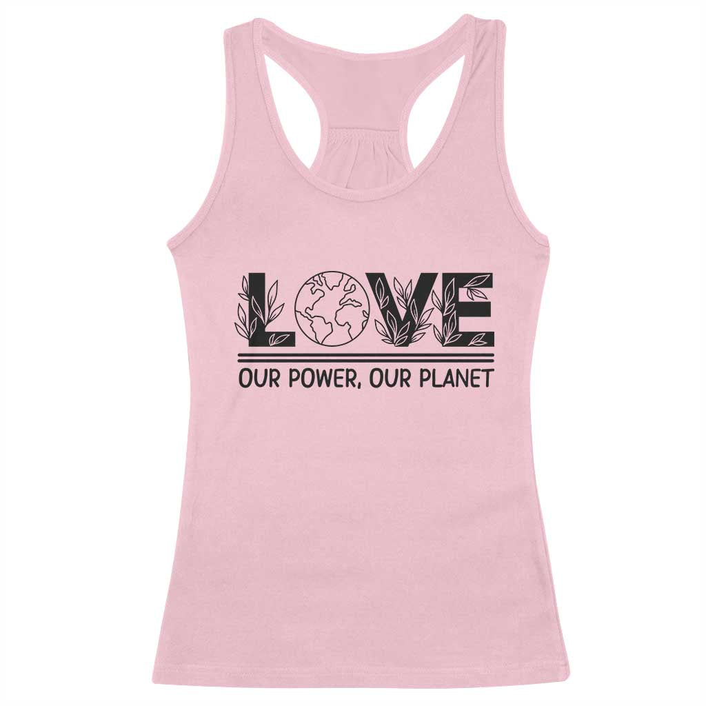 Earth Day 2026 Racerback Tank Top Our Power Our Planet TS12 Light Pink Print Your Wear