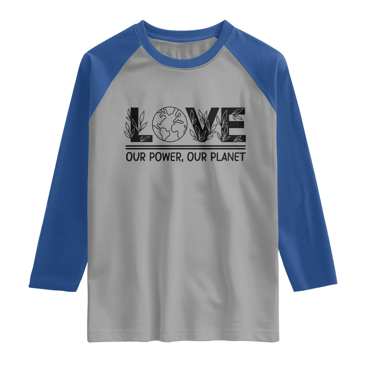 Earth Day 2026 Raglan Shirt Our Power Our Planet TS12 Sport Gray Royal Print Your Wear