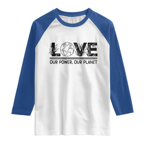 Earth Day 2026 Raglan Shirt Our Power Our Planet TS12 White Royal Print Your Wear