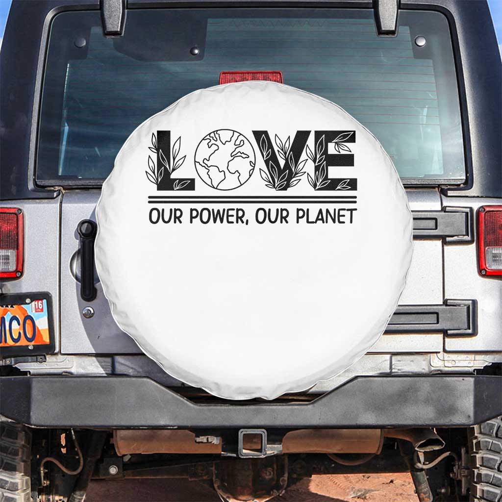Earth Day 2026 Spare Tire Cover Our Power Our Planet TS12 No hole White Print Your Wear