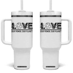 Earth Day 2026 Tumbler With Handle Our Power Our Planet TS12 One Size: 40 oz White Print Your Wear