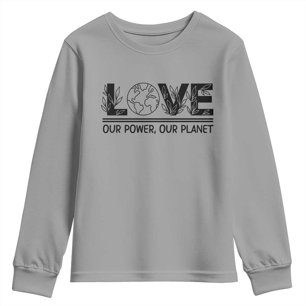 Earth Day 2026 Youth Sweatshirt Our Power Our Planet TS12 Sport Gray Print Your Wear