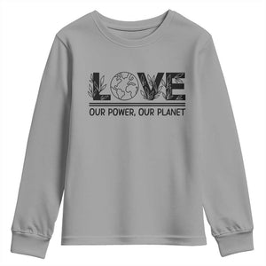 Earth Day 2026 Youth Sweatshirt Our Power Our Planet TS12 Sport Gray Print Your Wear
