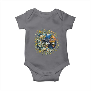 Save The Planet Earth Day Baby Onesie Our Power Our Planet TS12 Charcoal Print Your Wear