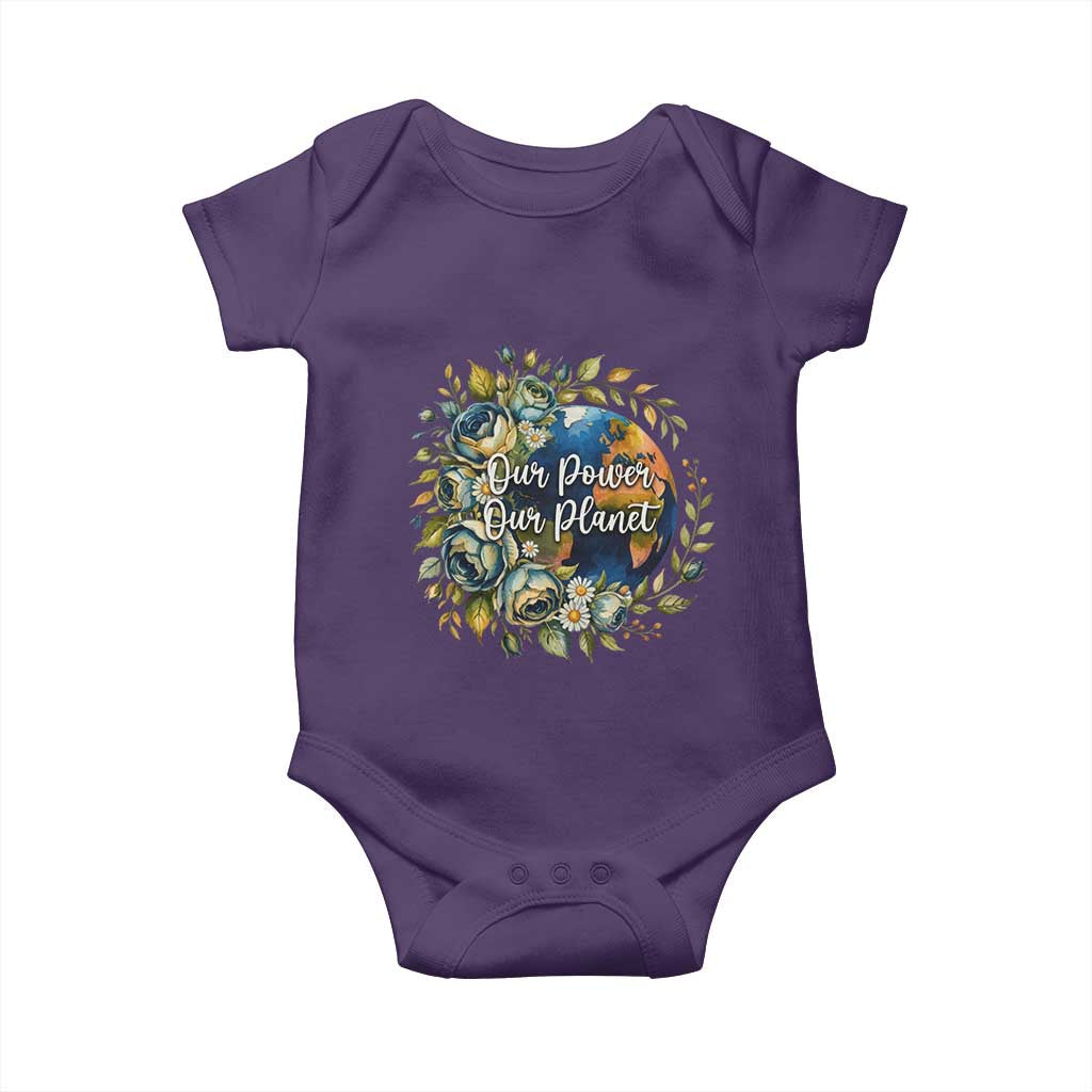 Save The Planet Earth Day Baby Onesie Our Power Our Planet TS12 Purple Print Your Wear