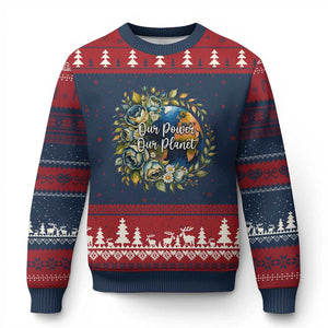 Save The Planet Earth Day Ugly Christmas Sweater Our Power Our Planet TS12 Navy Red Print Your Wear