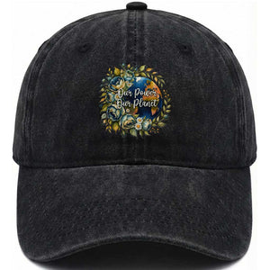 Save The Planet Earth Day Washed Cotton Baseball Cap Our Power Our Planet TS12 Washed Cap Universal Fit Black Print Your Wear