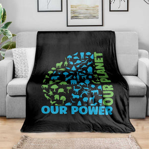 Earth Day Environmental Activism Throw Blanket Our Power Our Planet TS12 Print Your Wear