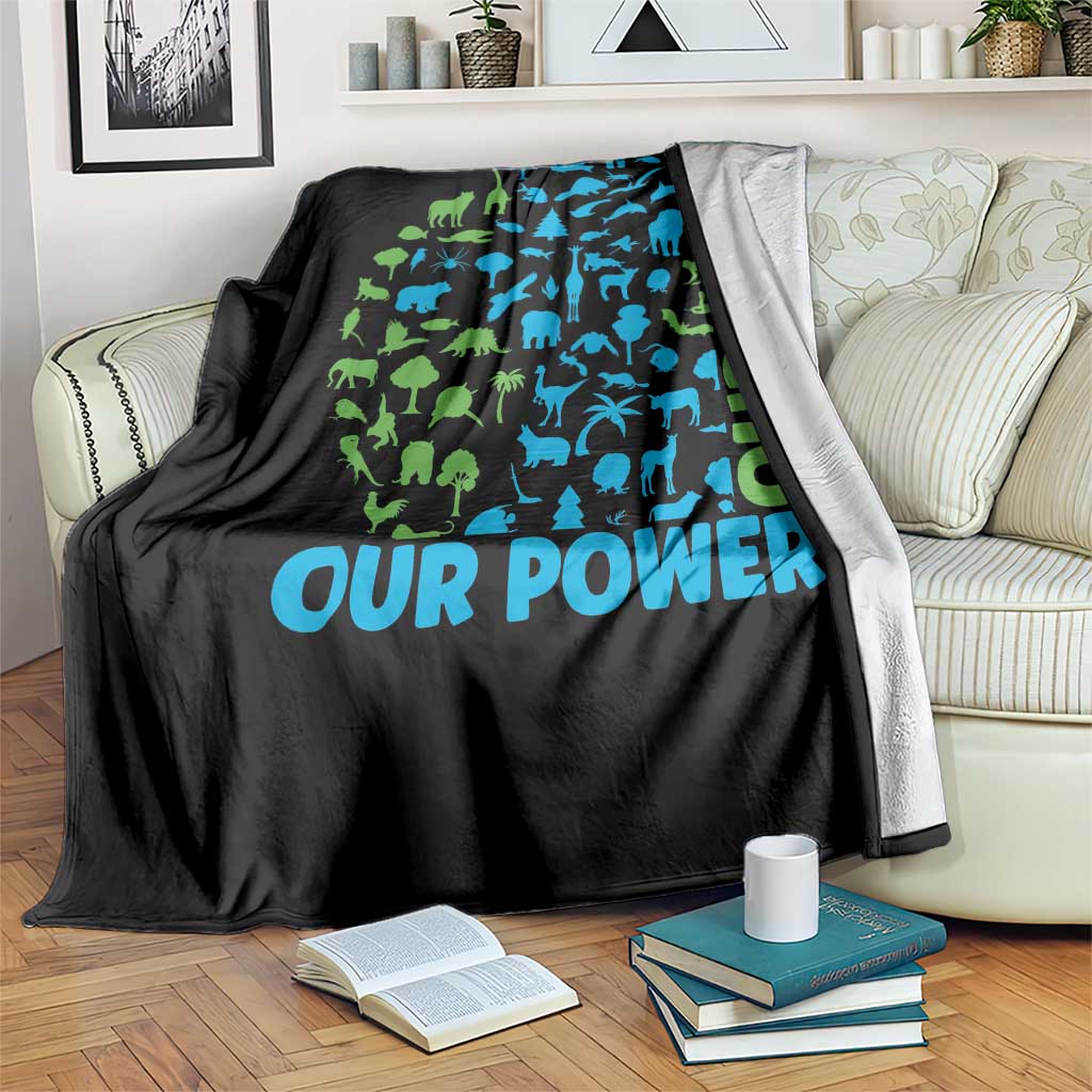 Earth Day Environmental Activism Throw Blanket Our Power Our Planet TS12 Print Your Wear