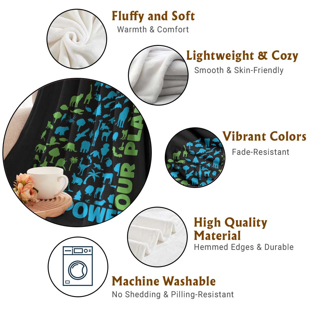 Earth Day Environmental Activism Throw Blanket Our Power Our Planet TS12 Print Your Wear